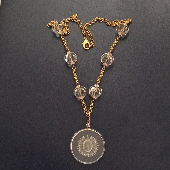 Unsigned Jewelry - Sun Face Glass Necklace Intaglio Vintage 1960’s?